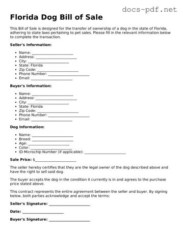 Official  Dog Bill of Sale Form for Florida