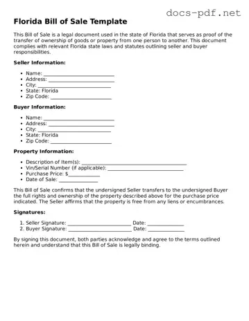 Official  Bill of Sale Form for Florida