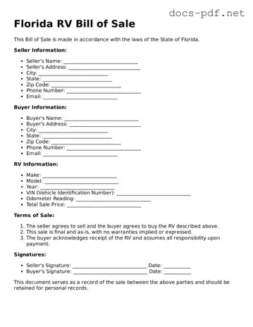 Official  RV Bill of Sale Form for Florida