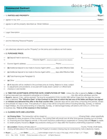 Florida Commercial Contract Form in PDF