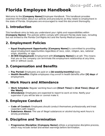Official  Employee Handbook Form for Florida