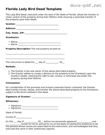 Official  Lady Bird Deed Form for Florida