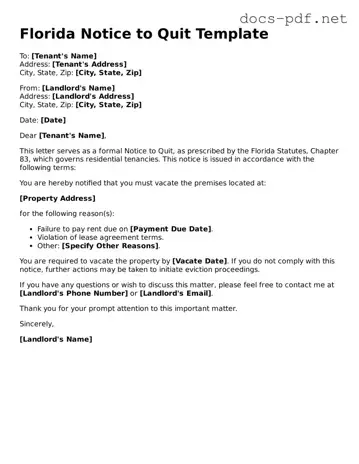 Official  Notice to Quit Form for Florida