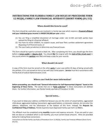 Florida Financial Affidavit Short 12.902(b) Form in PDF