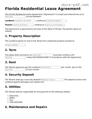 Official  Residential Lease Agreement Form for Florida
