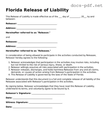 Official  Release of Liability Form for Florida