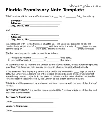 Official  Promissory Note Form for Florida