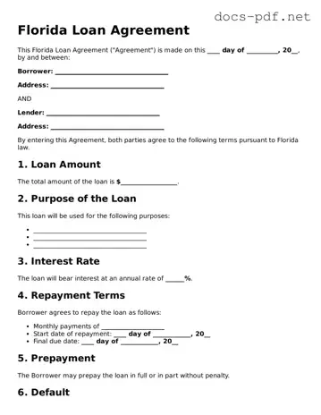 Official  Loan Agreement Form for Florida