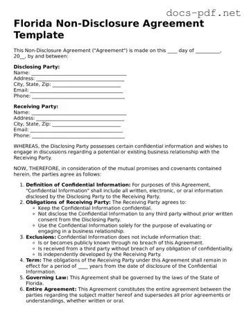 Official  Non-disclosure Agreement Form for Florida
