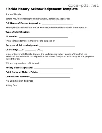 Official  Notary Acknowledgement Form for Florida