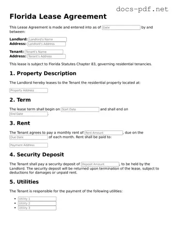 Official  Lease Agreement Form for Florida