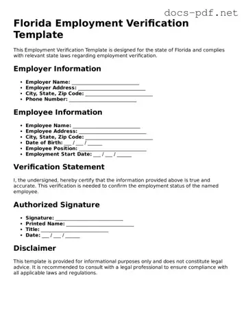 Official  Employment Verification Form for Florida