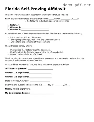 Official  Self-Proving Affidavit Form for Florida