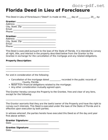 Official  Deed in Lieu of Foreclosure Form for Florida