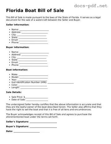 Official  Boat Bill of Sale Form for Florida