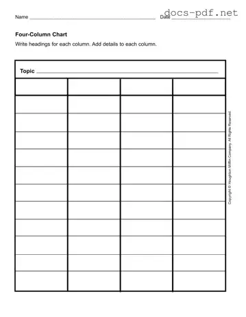 Four Column Chart Form in PDF