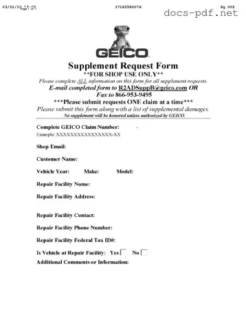 Geico Supplement Request Form in PDF