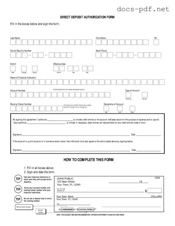 Generic Direct Deposit Form in PDF