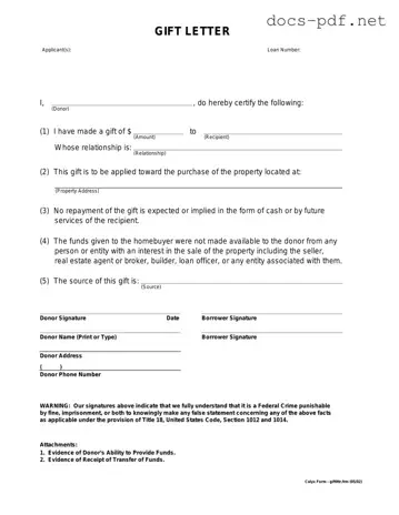 Gift Letter Form in PDF