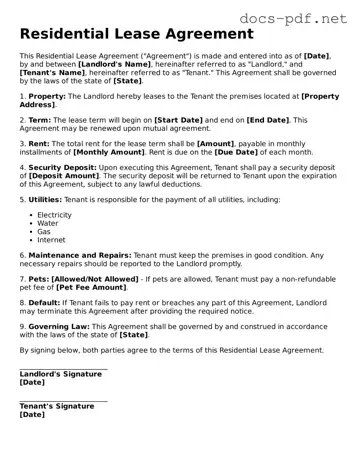 Free Residential Lease Agreement Document