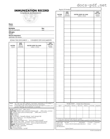 Immunization Record Form in PDF