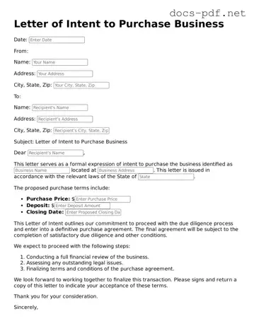 Free Letter of Intent to Purchase Business Document
