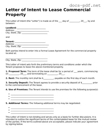 Free Letter of Intent to Lease Commercial Property Document