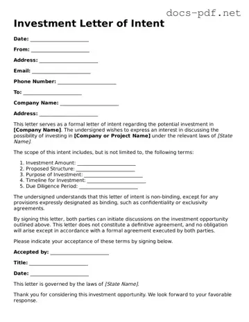 Free Investment Letter of Intent Document