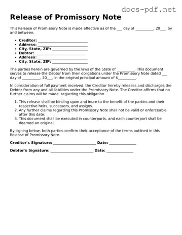 Free Release of Promissory Note Document