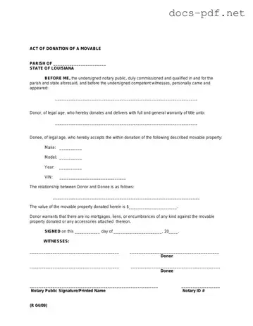 Louisiana act of donation Form in PDF