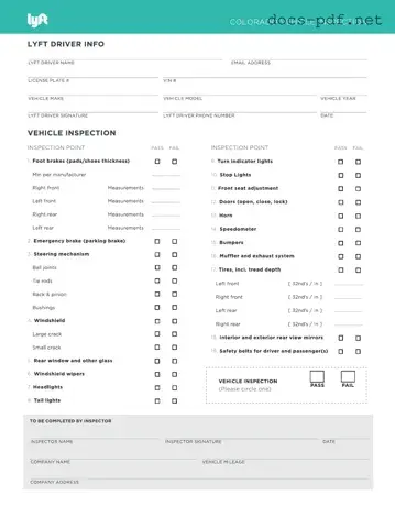 Lyft Inspection Form in PDF
