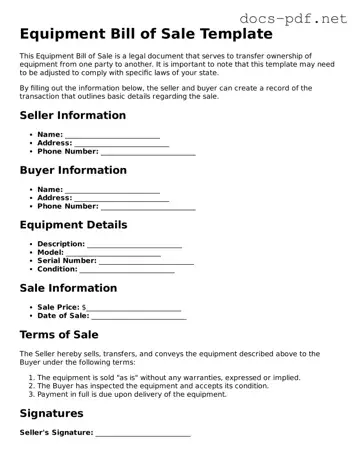 Free Equipment Bill of Sale Document