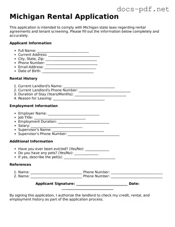 Official  Rental Application Form for Michigan
