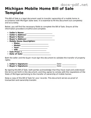 Official  Mobile Home Bill of Sale Form for Michigan