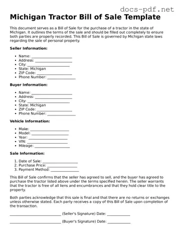 Official  Tractor Bill of Sale Form for Michigan