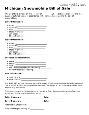 Official  Snowmobile Bill of Sale Form for Michigan