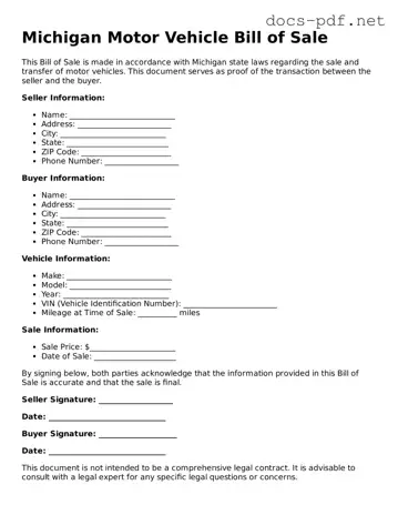 Official  Motor Vehicle Bill of Sale Form for Michigan