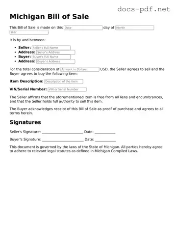 Official  Bill of Sale Form for Michigan