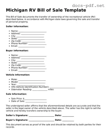 Official  RV Bill of Sale Form for Michigan
