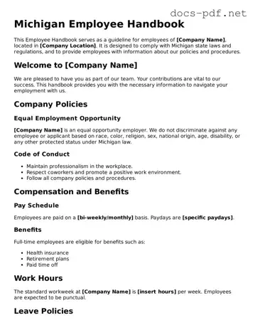 Official  Employee Handbook Form for Michigan