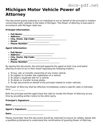 Official  Motor Vehicle Power of Attorney Form for Michigan