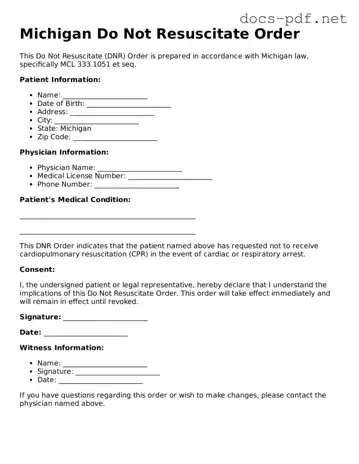 Official  Do Not Resuscitate Order Form for Michigan