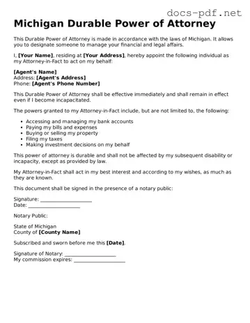 Official  Durable Power of Attorney Form for Michigan