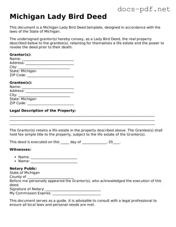 Official  Lady Bird Deed Form for Michigan