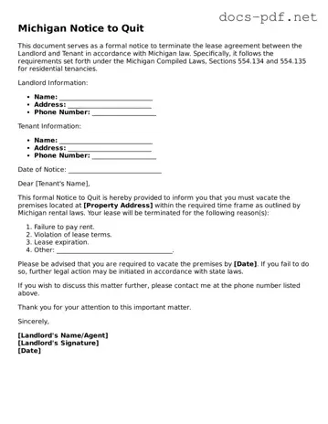 Official  Notice to Quit Form for Michigan