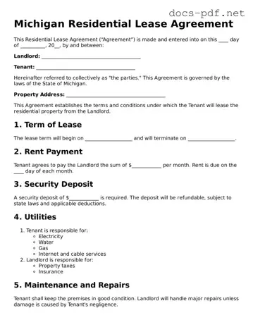 Official  Residential Lease Agreement Form for Michigan