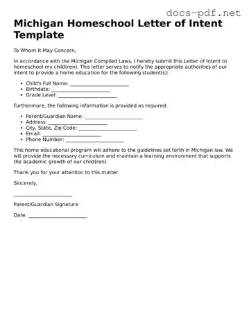 Official  Homeschool Letter of Intent Form for Michigan