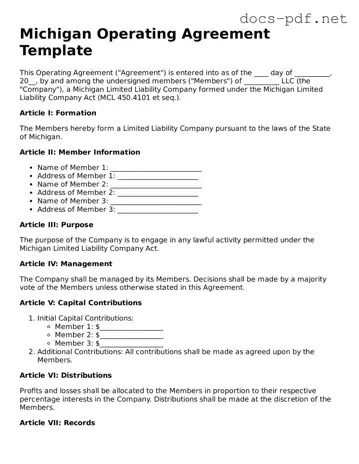 Official  Operating Agreement Form for Michigan