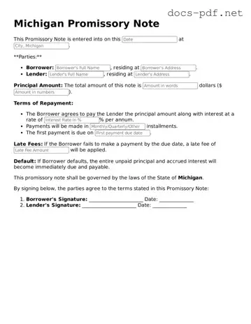 Official  Promissory Note Form for Michigan