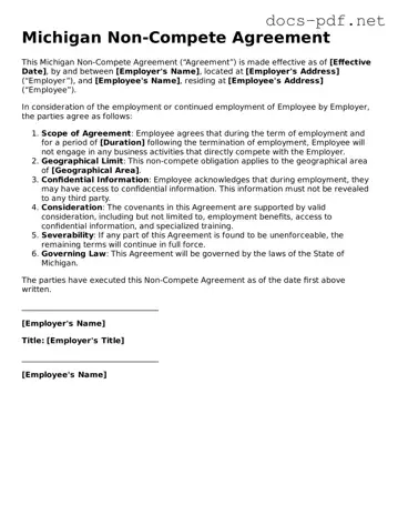 Official  Non-compete Agreement Form for Michigan